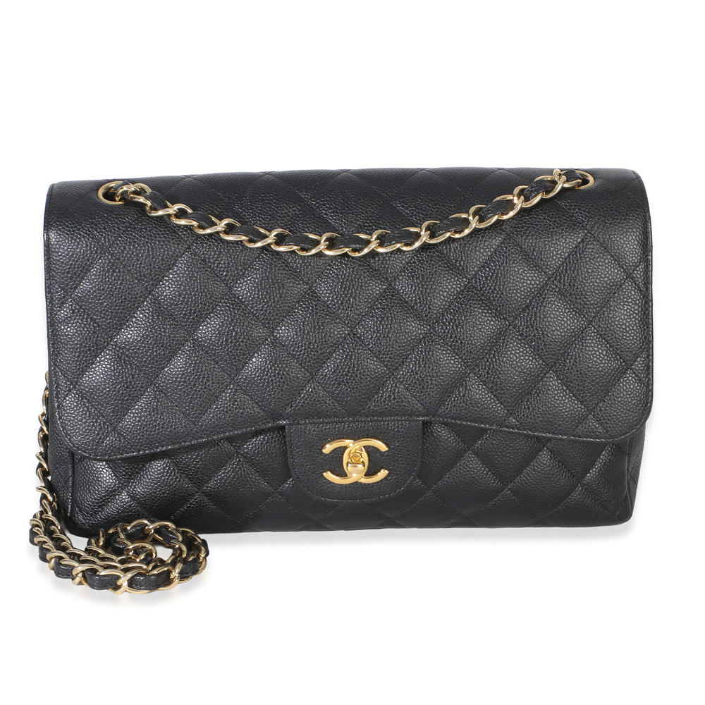 Chanel Black Quilted Caviar Jumbo Double Flap Bag